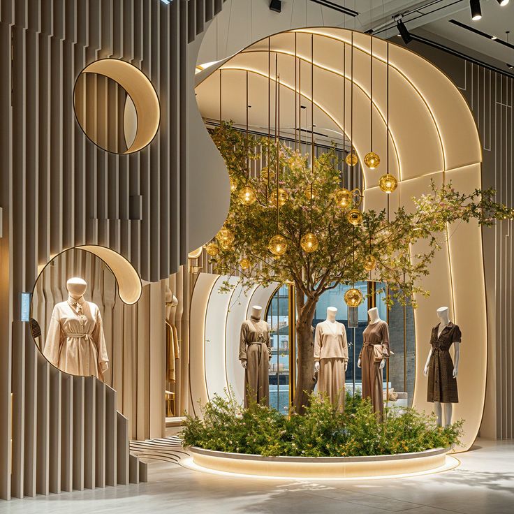 Artificial tree installation in a premium retail interior